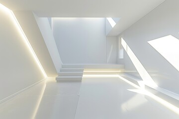 White Light Elegance: Minimalist Bedroom Backlighting in Modern Geometric Loft