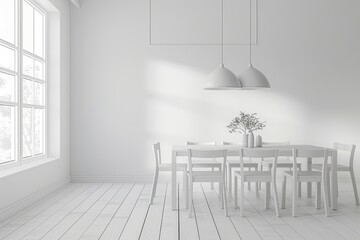 White Luxe: Modern Minimalist Dining Set Presentation in Clean Loft Interior