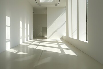 Obraz premium Whitewashed Interiors: The Art of Light and Shadow in Minimalist Museums