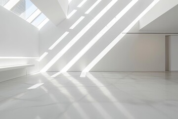 Minimalist White Space: Luxury Gallery Lounge with Diagonal Light Shafts