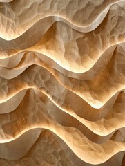 An abstract engraved wood with curves and pattern shapes with inside lighting.
