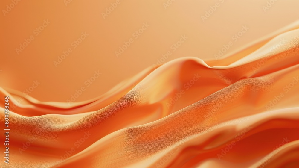 Poster silky orange fabric with smooth, flowing waves and soft folds creating abstract background