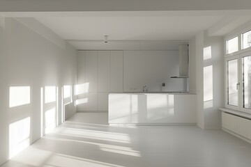 Fototapeta premium Minimalistic White Room with Natural Light Flood - Contemporary Indoor Architecture