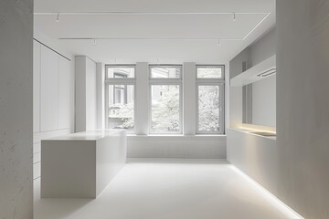Contemporary White Room Showcase: Modular Designs in Minimalist Apartment Kitchen