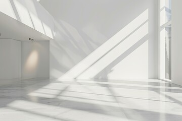 Obraz premium Captivating White Space: 3D Minimalist Modern Gallery Interior with Diagonal Light.