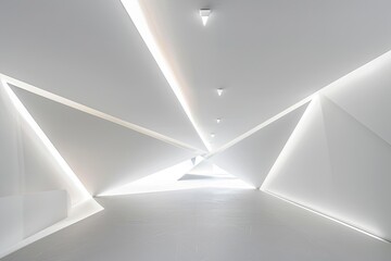 Geometry Gallery: Triangular Light Luxury - Minimalist White Room Design