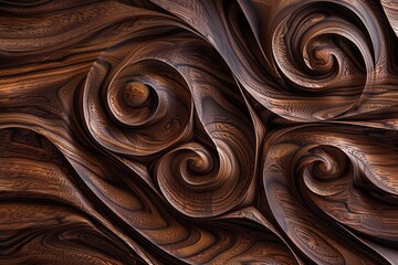 Waves and Loops in Walnut Wood Grain Detail Board Timber Artwork