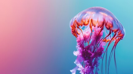 Vibrant jellyfish against gradient blue and pink background