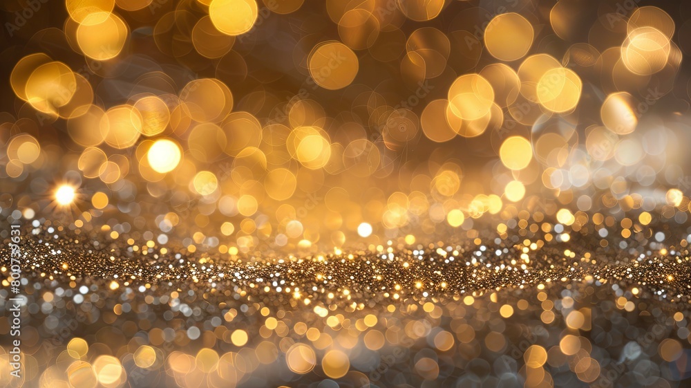 Poster golden abstract bokeh lights background - an abstract background with a multitude of golden bokeh li