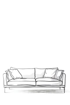 recommend clip art: Line art of a modern sofa, minimalist and stylish, ideal for furniture catalogues and interior design layouts.