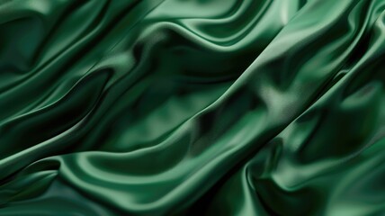 Fototapeta premium Shiny, wavy green fabric texture with smooth silk-like appearance and elegant folds
