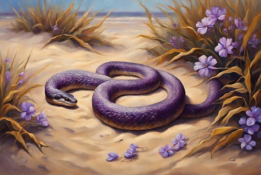 Large snake on the sandy beach oil painting 
