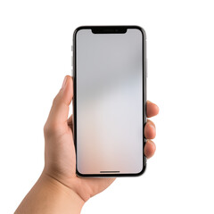 Hand holding phone isolated on transparent background