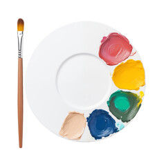 Paint palette and brush isolated on transparent background