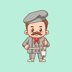 Cute chef cook thumbs up kawaii chibi character mascot illustration outline style design