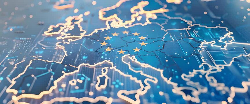 A map of Europe with a border of stars and a red outline