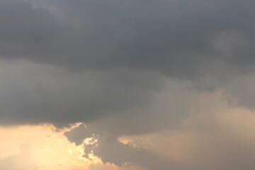 Light colors of Sunset Sunrise Sundown Sky with real sun, natural background without any birds