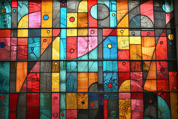 Obraz premium Vibrant pop art reinterprets a classic stained-glass window design. Contemporary Interpretations of Vintage Styles