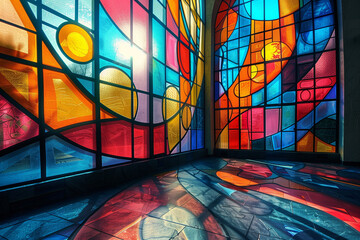 Vibrant pop art reinterprets a classic stained-glass window design. Contemporary Interpretations of Vintage Styles