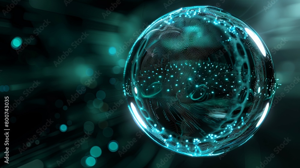 Poster illuminated digital globe in a blue tech environment - the image presents an illuminated digital glo