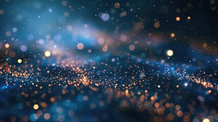 Abstract blue and orange bokeh lights background with glittering sparkling effects