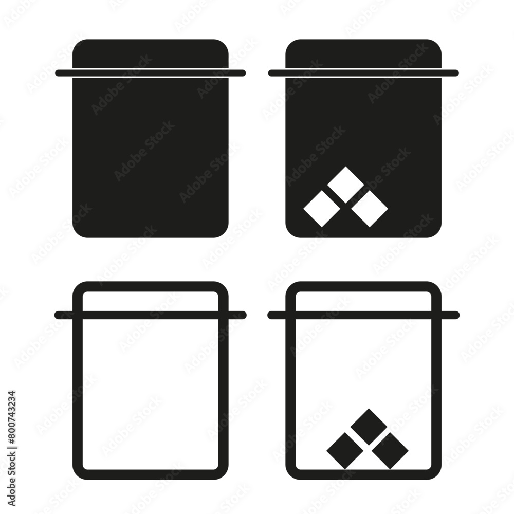 Poster trash bins vector icons. waste containers with and without recycle symbol. monochrome garbage can se