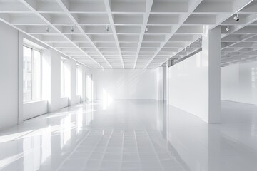 Minimalist White Interior: Elegant Reflections in a Contemporary Art Gallery