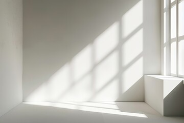 Minimalistic Geometric White Room: Contemporary Photography Studio with Dynamic Shadows and Showcase Gallery