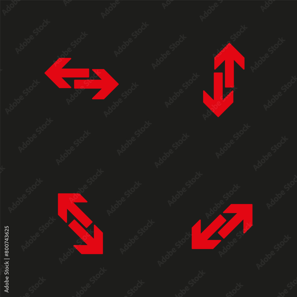 Poster set of red direction arrows. vector navigation symbols. up, down, left, right indicators.