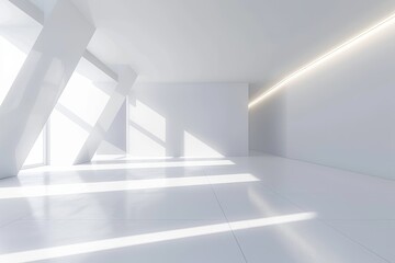 Clean Minimalist Living Space: 3D Rendering of Bright Gallery Exhibition