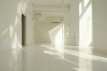 Obraz premium White Geometry: Minimalistic Design Studio Apartment - Contemporary Bright Space