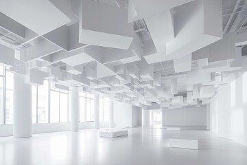 White Monochrome Geometric Architecture: Minimalist Room