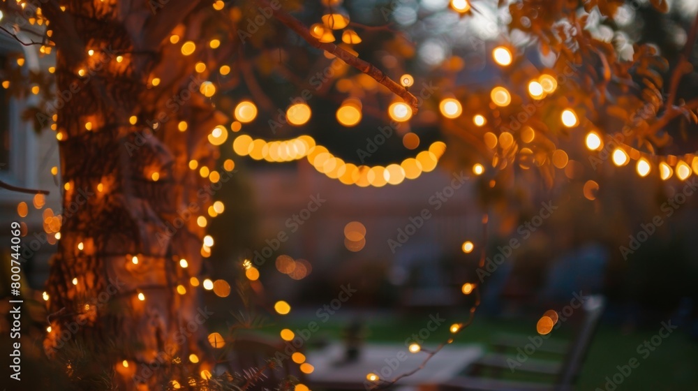 Aufkleber a canopy of string lights creates a magical atmosphere as dusk settles in casting a warm and invitin