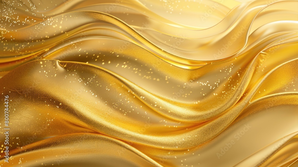 Poster golden fluid abstract background with glittering particles and wavy patterns