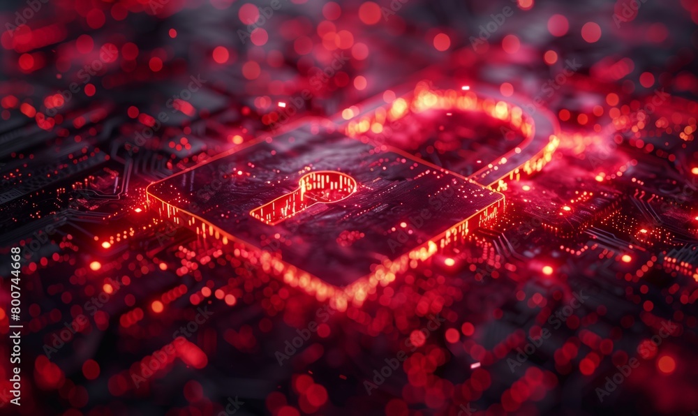 Aufkleber cybersecurity concept with glowing padlock on circuit board. digital security and data protection th