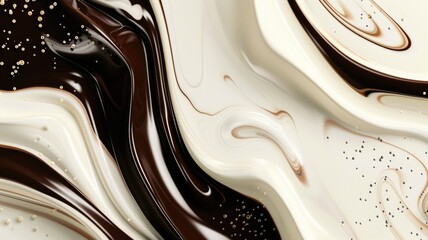 Swirling dark and light brown liquids creating abstract marble pattern