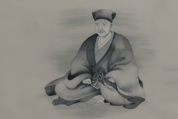 千利休、水墨画、インクスケッチ｜Sen no Rikyu, ink painting, ink sketch.