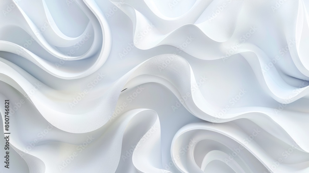 Poster abstract white waves pattern with smooth, flowing curves and gradients on plain background