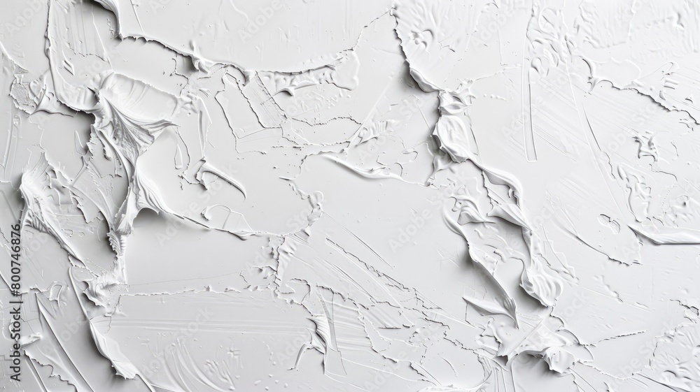 Poster close-up of white textured surface with uneven, rough, and raised patterns created by thick substanc