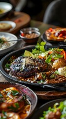 Obraz premium Artfully Crafted Fusion Cuisine Dishes of Cautiously Navigating Concerned Explorers on a Culinary Journey of Discovery
