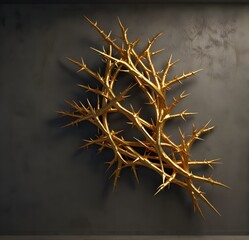 3dgolden crown of thorns on the wall