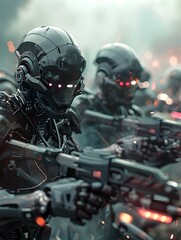 Hyper Cybernetic Battle hardened Mercenary Sentinels Clashing in Futuristic Combat