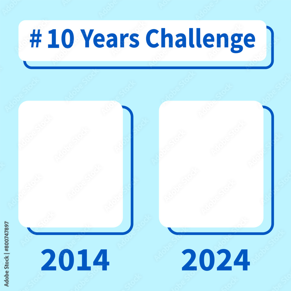 Wall mural 10 years challenge social media template. past versus present comparison layout. 2014 and 2024 year 