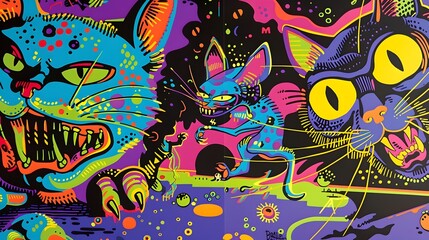 Vibrant Psychedelic Spies in Tense Cat and Mouse Game