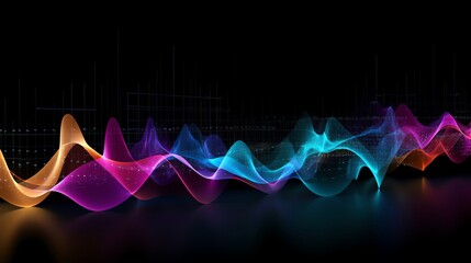 Creative representation of sound waves in multiple colors against a black backdrop suitable for music and technology themes