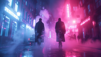 Classic detective story retold in neon-drenched cyberpunk world. Cyberpunk Noir. Contemporary Interpretations of Vintage Styles