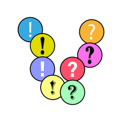 Exclamation and question marks. Colorful inquiry icons Vector. Curiosity and solution concept.