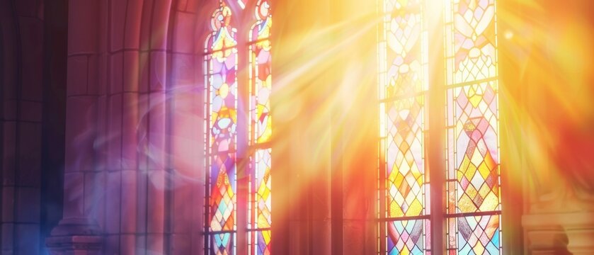 A window with a sun shining through in church.
