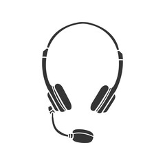 Headphones Icon Silhouette Illustration. Microphone Vector Graphic Pictogram Symbol Clip Art. Doodle Sketch Black Sign.