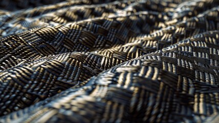 Close-up of textured fabric with woven herringbone pattern
